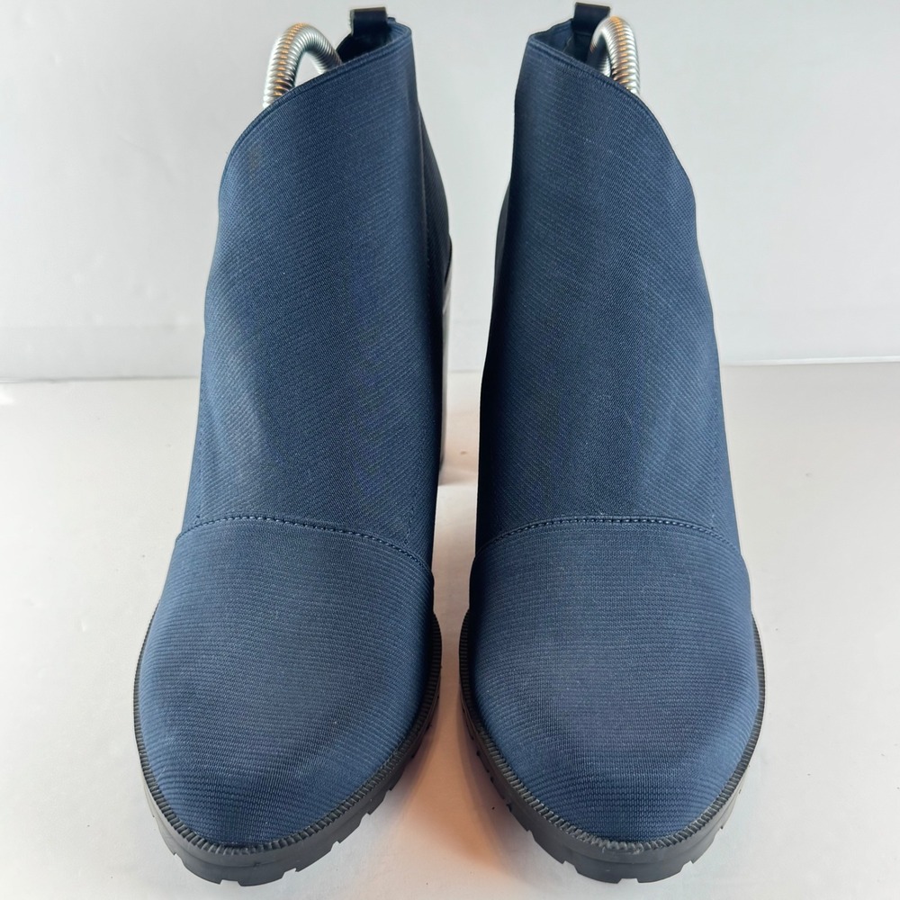 Ellen Tracy Minnie Lug Navy Blue Fabric Block Heel Ankle Booties Womens 11M